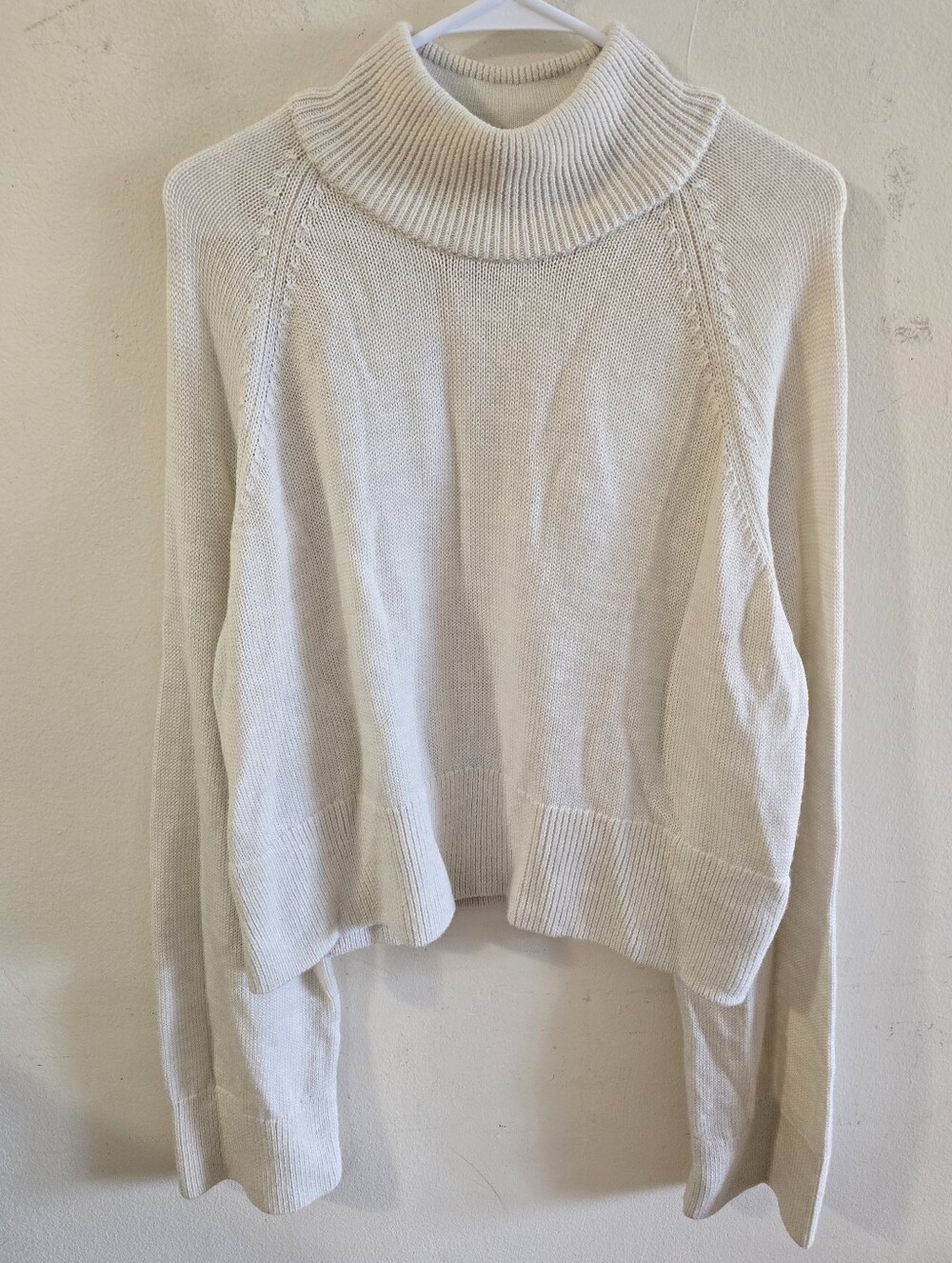 Quince Australian Merino Wool Sweater Women L Heather Bone Mock Neck Cropped Rib